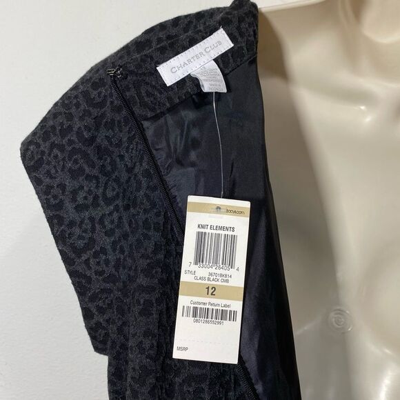 Charter Club Animal Print Knit Lined Dress with Belt Gray Sz 12 NWT - Picture 7 of 12